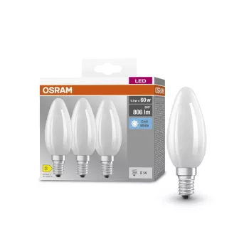 OSRAM Base LED gyertya izzó, matt búra, E14 foglalat, 5,9W, 806lm, 4000K semleges fehér, 3db