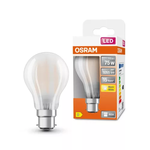OSRAM Star LED izzó, matt plasztik búra, B22d foglalat, 7,5W, 1055lm, 2700K meleg fehér