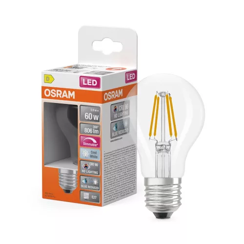 OSRAM Superstar+ dimmelhető LED classic izzó, üveg, E27 foglalat, 5,8W, 806lm, 4000K, filament