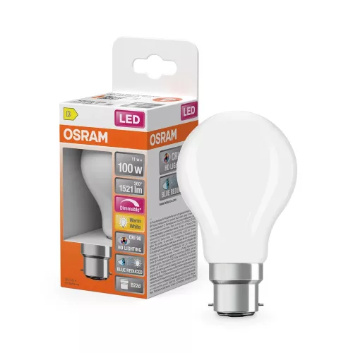OSRAM Superstar+ dimm. LED izzó, matt búra, B22d foglalat, 11W, 1521lm, 2700K meleg fehér filament