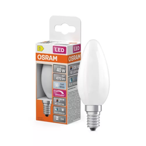 OSRAM Superstar+ dimm. LED izzó gyertya forma, matt búra, E14, 3,4W, 470lm, 4000K semleges fehér