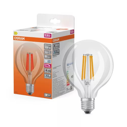 OSRAM Superstar+ dimm. LED izzó, Globe átlátszó üveg búra, E27, 11W, 1521lm, 4000K semlege, B-csomag