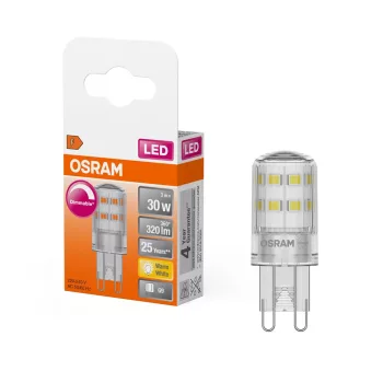 OSRAM dimmelhető LED kapszula izzó, átlátszó üveg, G9 foglalat, 3W, 2700K, 320lm, meleg fehér