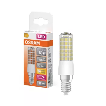 OSRAM dimmelhető LED ceruza izzó, cső forma, átlátszó üveg, E14 foglalat, 6,5W, 2700K, 806lm
