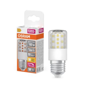 OSRAM dimmelhető LED ceruza izzó, cső forma, átlátszó üveg búra, E27 foglalat, 7W, 806lm, 2700K