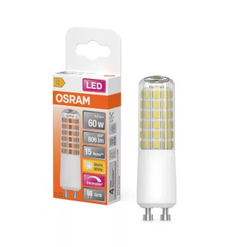 OSRAM dimmelhető LED ceruza izzó, cső forma, átlátszó üveg búra, GU10 foglalat, 6,5W, 806lm, 2700K