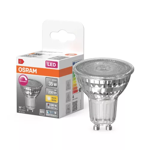 OSRAM Superstar+ dimmelhető LED izzó spot forma (PAR16), GU10, 3,7W, 230lm, 2700K meleg fehér