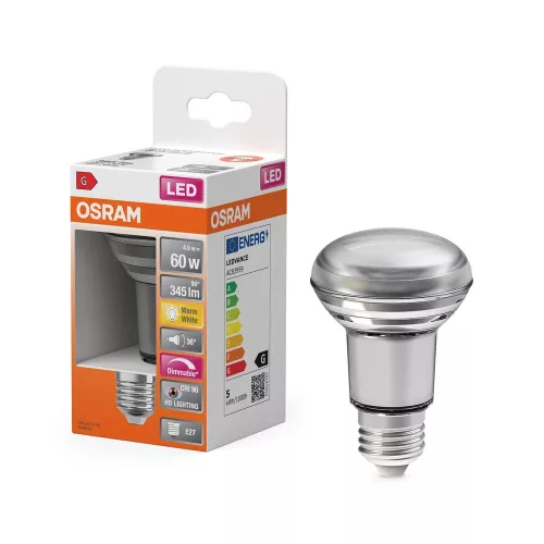 OSRAM Superstar+ dimmelhető LED izzó spot forma (R63), E27 foglalat, 4,9W, 345lm, 2700K meleg fehér