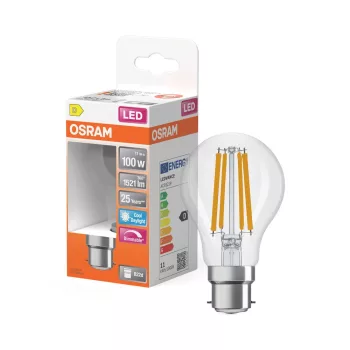 OSRAM Superstar dimm. LED izzó, átlátszó üveg búra, B22d foglalat, 11W, 1521lm, 6500K hideg fehér