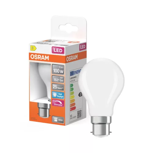 OSRAM Superstar dimm. LED izzó, matt plasztik búra, B22d foglalat, 11W, 1521lm, 6500K hideg fehér