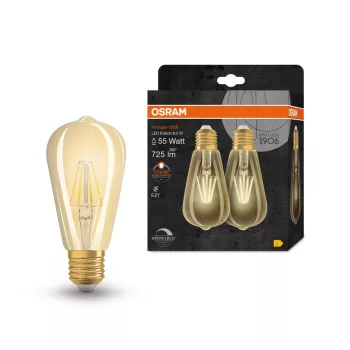OSRAM Vintage 1906 dimm. LED Edison forma, üveg, átlátszó arany E27, 6,5W, 725lm, 2400K extra meleg 