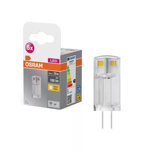 OSRAM Base LED izzó, kapszula forma, üveg búra, G4 foglalat, 0,9W, 100lm, 2700K meleg fehér 5db