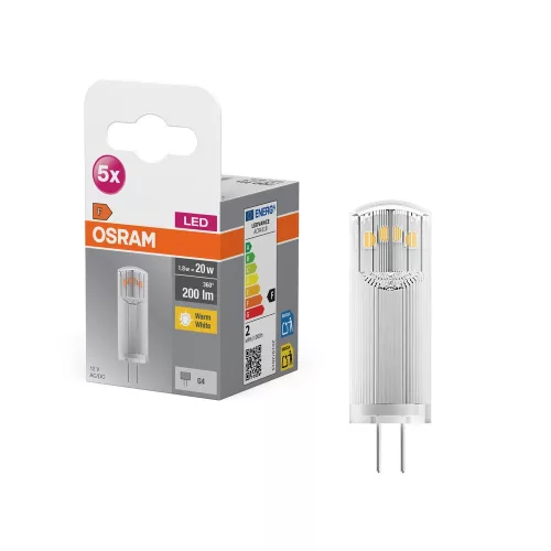 OSRAM Base LED izzó, kapszula forma, üveg búra, G4 foglalat, 1,8W, 200lm, 2700K meleg fehér 5db