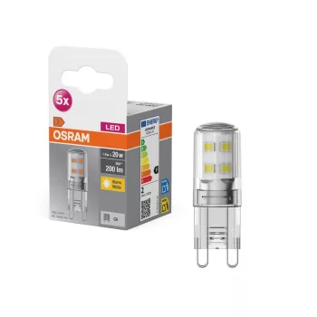 OSRAM Base LED izzó, kapszula forma, üveg búra, G9 foglalat, 1,9W, 200lm, 2700K meleg fehér 5db