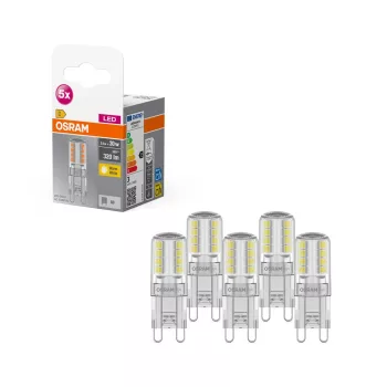 OSRAM Base LED izzó, kapszula forma, üveg búra, G9 foglalat, 2,6W, 320lm, 2700K meleg fehér 5db