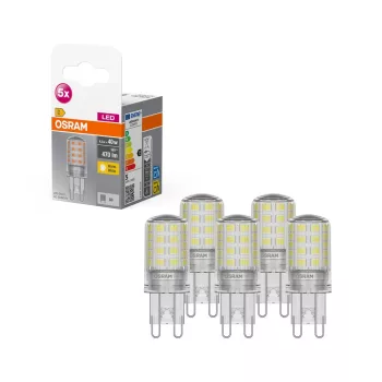 OSRAM Base LED izzó, kapszula forma, üveg búra, G9 foglalat, 4,2W, 470lm, 2700K meleg fehér 5db