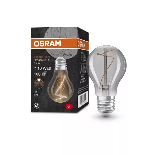OSRAM Vintage 1906 LED izzó, classic forma, füst üveg E27, 3,4W, 100lm, 1800K extra meleg fehér