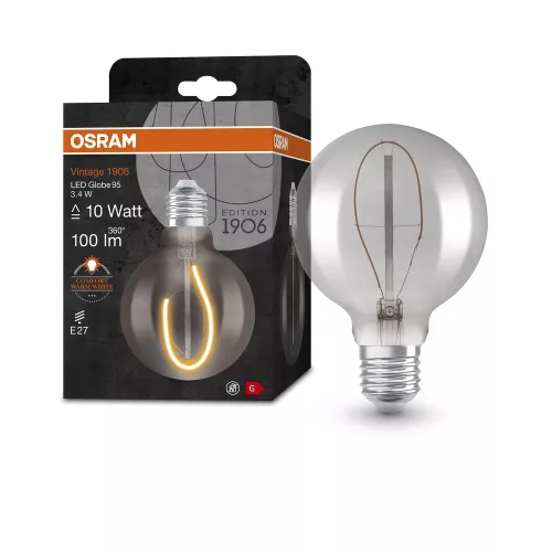 OSRAM Vintage 1906 LED Globe izzó, füst üveg búra, E27 foglalat, 3,4W, 100lm, 1800K extra meleg