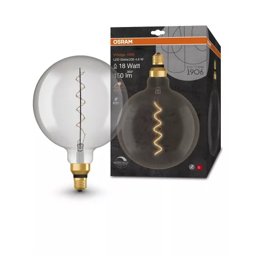 OSRAM Vintage 1906 LED globe izzó, füst üveg búra, E27 foglalat, 4,8W, 1800K, 150lm, meleg fehér