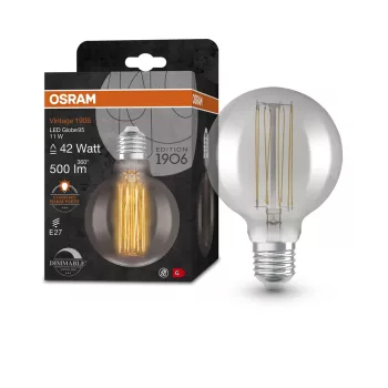 OSRAM Vintage 1906 LED globe izzó, füst üveg búra, E27 foglalat, 11W, 1800K, 500lm, meleg fehér