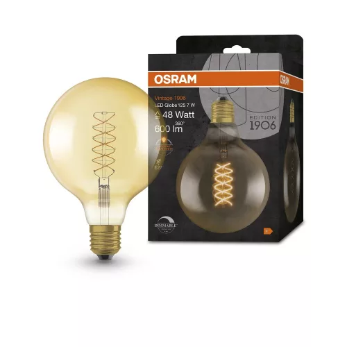 OSRAM Vintage 1906 LED Globe izzó arany üveg, E27 foglalat, 7W, 2200K, 600lm, 124mm átmérő