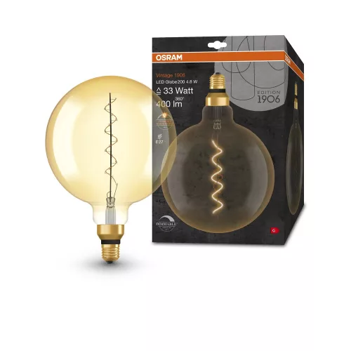 OSRAM Vintage 1906 LED globe izzó, arany üveg búra, E27 foglalat, 4,8W, 2200K, 400lm, meleg fehér