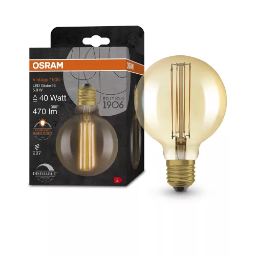 OSRAM Vintage 1906 LED globe izzó, arany üveg búra, E27 foglalat, 5,8W, 2200K, 470lm, meleg fehér