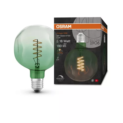 OSRAM Vintage 1906 dimmelhető LED dekor zöld izzó, ET forma, üveg búra, E27, 4,5W, 180lm, 1600K
