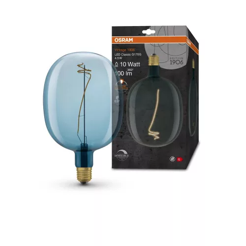 OSRAM Vintage 1906 dimmelhető LED dekor kék izzó, gyertya, átlátszó üveg, E27, 4,5W, 100lm, 1600K