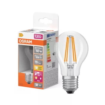 OSRAM Star LED izzó classic forma, átlátszó üveg búra, E27 foglalat, 7,3W, 806lm, 2700K, A-verzió