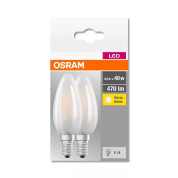OSRAM Base LED gyertya izzó, matt üveg búra, E14 foglalat, 4W, 2700K, 470lm, meleg fehér