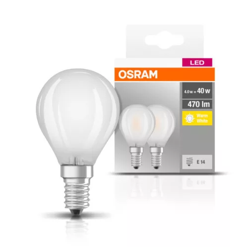 OSRAM Base LED kisgömb izzó, matt üveg búra, E14 foglalat, 4W, 2700K, 470lm, meleg fehér