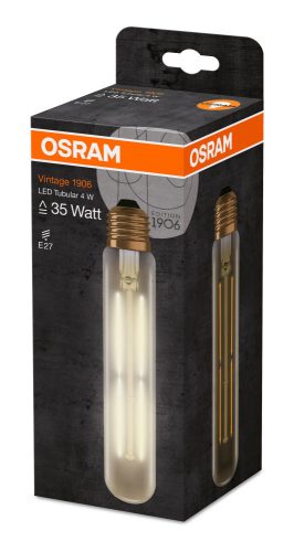 OSRAM Vintage LED cső, átlátszó üveg búra, 5W 400lm 2000K E27, átlagos élettartam: 15000 óra, fényszín: extra meleg fehér LED VINTAGE CL TUBULAR 35 FIL 5W 2000K E27 ( 4058075808188 )