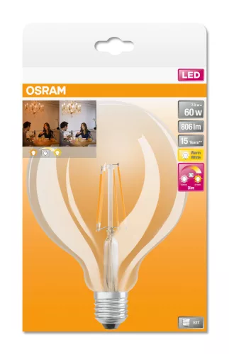 OSRAM Star+ LED edison izzó, körte forma, E27 foglalat, 7W, 2700K, 806lm, meleg fehér