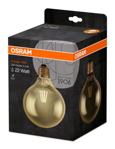 OSRAM Vintage LED globe, átlátszó üveg búra, 2,8W 225lm 2500K E27, átlagos élettartam: 15000 óra, fényszín: meleg fehér LED VINTAGE CL GLOBE 22 FIL 2.8W 2500K E27 ( 4058075808980 )