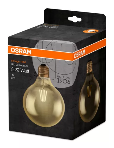 OSRAM LED globe izzó, E27 foglalat, 2,8W, 2500K, 225lm, meleg fehér, energiatakarékos