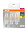 OSRAM Base LED gyertya izzó, átlátszó üveg búra, E14 foglalat, 4W, 2700K, 470lm, 3 db csomag