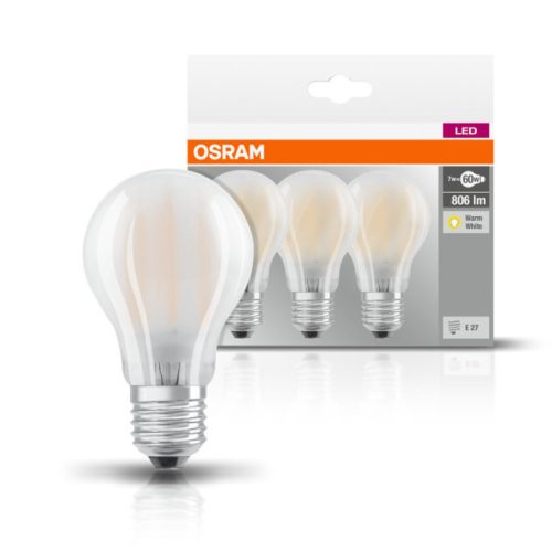 OSRAM Base LED izzó, körte forma, matt üveg búra, E27 foglalat, 7W, 2700K, 806lm, meleg fehér