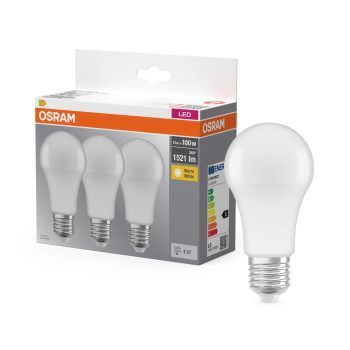 OSRAM Base LED izzó, classic forma, matt búra, E27 foglalat, 13W, 1521lm, 2700K meleg fehér 3db