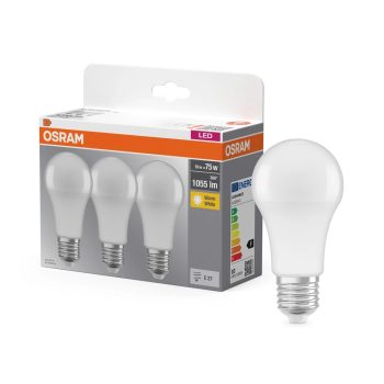 OSRAM Base LED izzó, classic forma, matt búra, E27 foglalat, 10W, 1055lm, 2700K meleg fehér 3db
