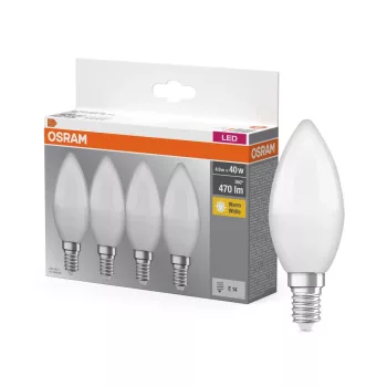 OSRAM Base LED gyertya izzó matt, E14 foglalat, 4,9W, 2700K, 470lm, meleg fehér, 4db csomag