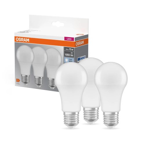 OSRAM Base LED izzó, classic forma, matt búra, E27 foglalat, 10W, 1055lm, 4000K semleges fehér 3db