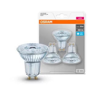 OSRAM Base LED spot, GU10 foglalat, 4,3W, 4000K, 350lm, hideg fehér, 3 db-os csomag, 3 db csomag
