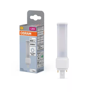 OSRAM Dulux D VT LED kompakt fénycső, matt búra, G24d, 5W, 600lm, 4000K semleges fehér, 110mm