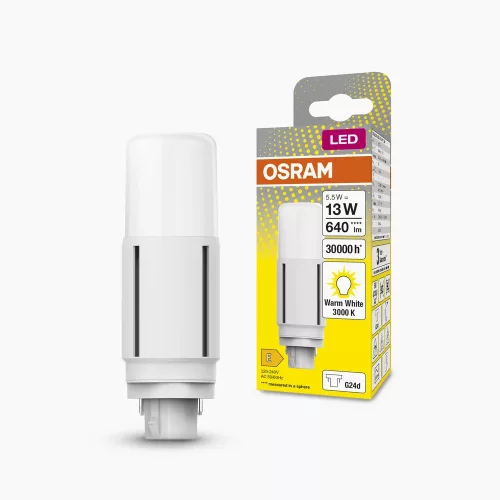 OSRAM Dulux D VT LED kompakt fénycső, matt búra, G24d, 5,5W, 640lm, 3000K meleg fehér, 110mm