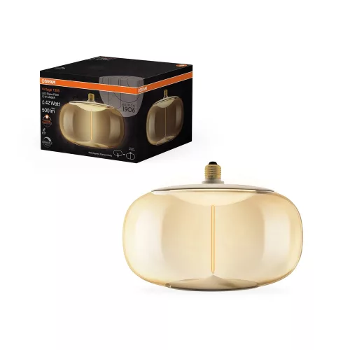 OSRAM Vintage 1906 dimmelhető LED ellipszoid izzó, üveg, E27, 12W, 500lm, 1800K, 300mm, filament