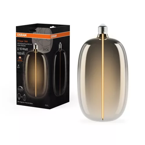 OSRAM Vintage 1906 dimmelhető LED ellipszoid izzó, füst üveg, E27, 4,8W, 100lm, 1800K, filament
