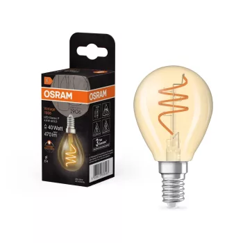 OSRAM Vintage 1906 LED kisgömb forma, üveg, átlátszó arany E14, 4,9W, 470lm, 2200K extra meleg fehér