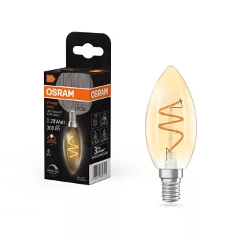 OSRAM Vintage 1906 dimmelhető LED gyertya izzó, arany üveg, E14, 3,5W, 300lm, 2200K, filament