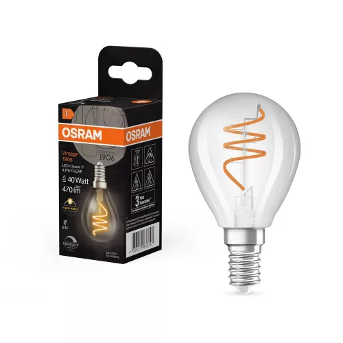 OSRAM Vintage 1906 dimmelhető LED kisgömb izzó, üveg, E14 foglalat, 4,6W, 470lm, 2700K, filament